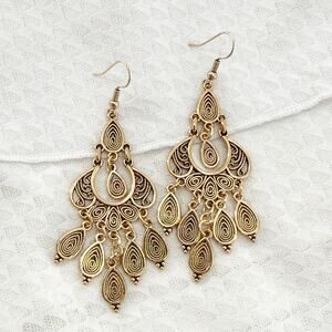Large Gold Filigree, Mandala Earrings, Tribal, Boho, Ethnic, Bohemian